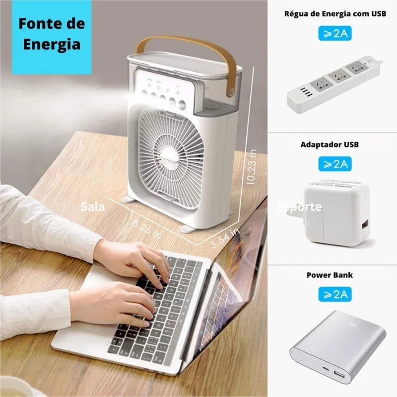 Aire acondicionado portátil 3 en 1: enfría, ventila y humidifica - USB - 25cm